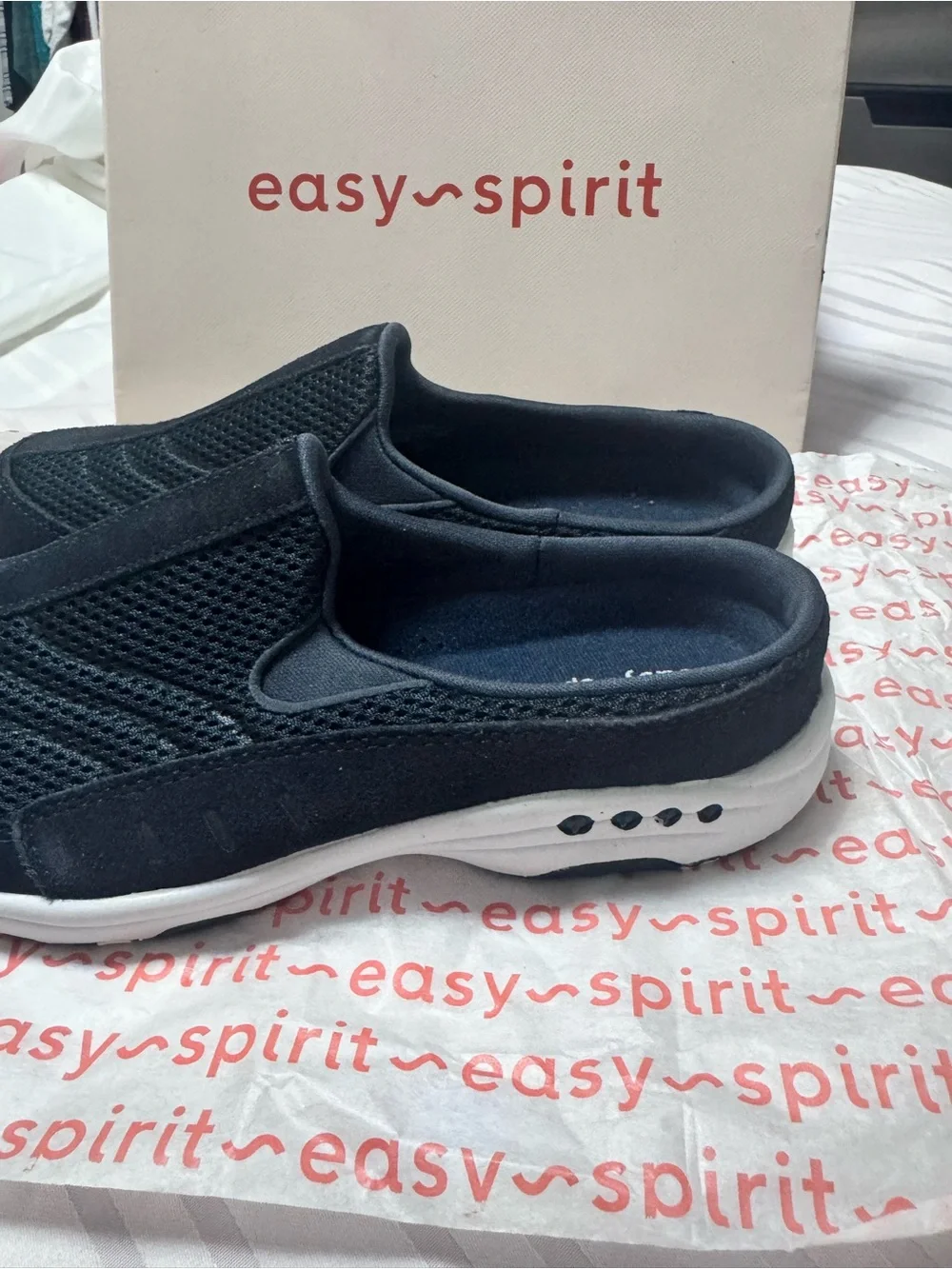 Easy Spirit Black Mesh & Suede Slip-On Clogs